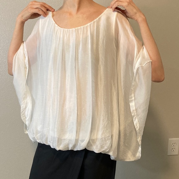 Baci Silk Blend Angelcore Ethereal Fairycore Sheer Bubble hem volume Top sz S/M - Picture 5 of 11